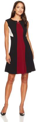 Sandra Darren Women's Petite Extended Shoulder Color Block Knit Fit & Flare Dress