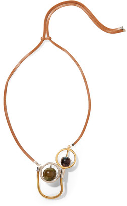 Marni Gold and silver-tone, leather and resin necklace