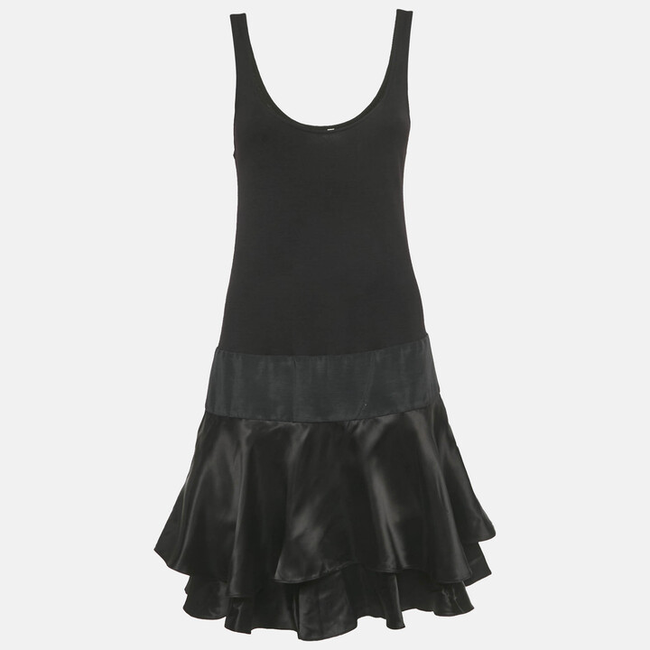 Diane Von Furstenberg Black Knit and Satin Layered Sleeveless Short Dress S