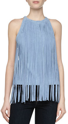 Neiman Marcus Cusp by Chambray Suede Fringe Top