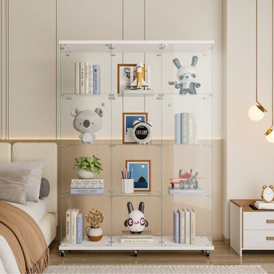 Latitude Run Glass Display Cabinet With 4 Shelves Extra Large