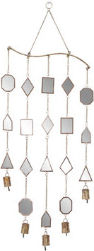 Novogratz 14” X 32” Large Geometric Shape Decorative Gold Metal Wind Chime W/ Bells & Mirrors