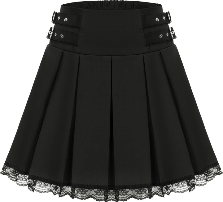 SCARLET DARKNESS Skirt Elastic Waist Pleated A-Line Skirt Women ...
