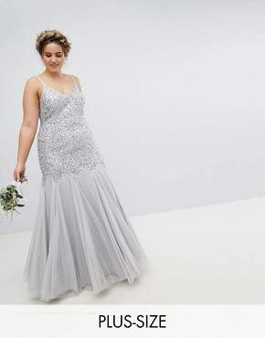 Maya Plus All Over Sequin Cami Strap Fishtail Maxi Bridesmaid Dress