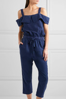 Thumbnail for your product : Clu Cutout Silk And Cotton-blend Jumpsuit - Indigo