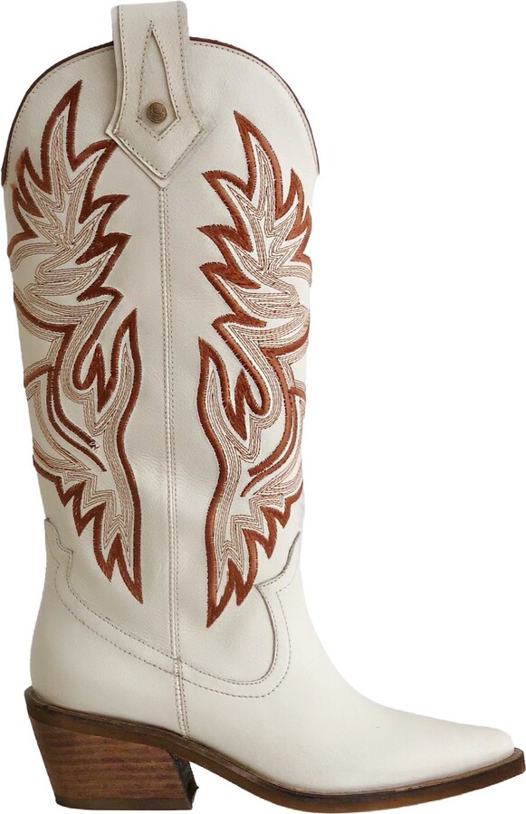 STIVALI NEW YORK - Dramen Western Cowboy Boots In Ivory Leather - ShopStyle