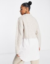 Thumbnail for your product : Miss Selfridge oatmeal cable knit 2 in 1 longline shirt