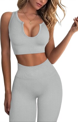IBTOM CASTLE Women Workout Sets Yoga Outfits, Sports Bra and High Waist  Leggings Gym Clothes Tracksuit, 2-Piece XL White Polka Dots 