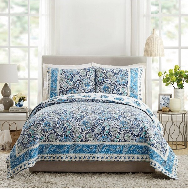 Dena Home DenaHomeFull/Queen3pcBisouFloralQuiltSet:CottonBedding,MachineWashable,IncludesShams