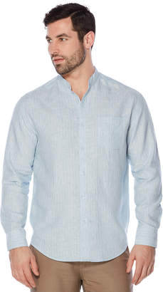 Cubavera 100% Linen Long Sleeve Banded Collar Button Down Shirt