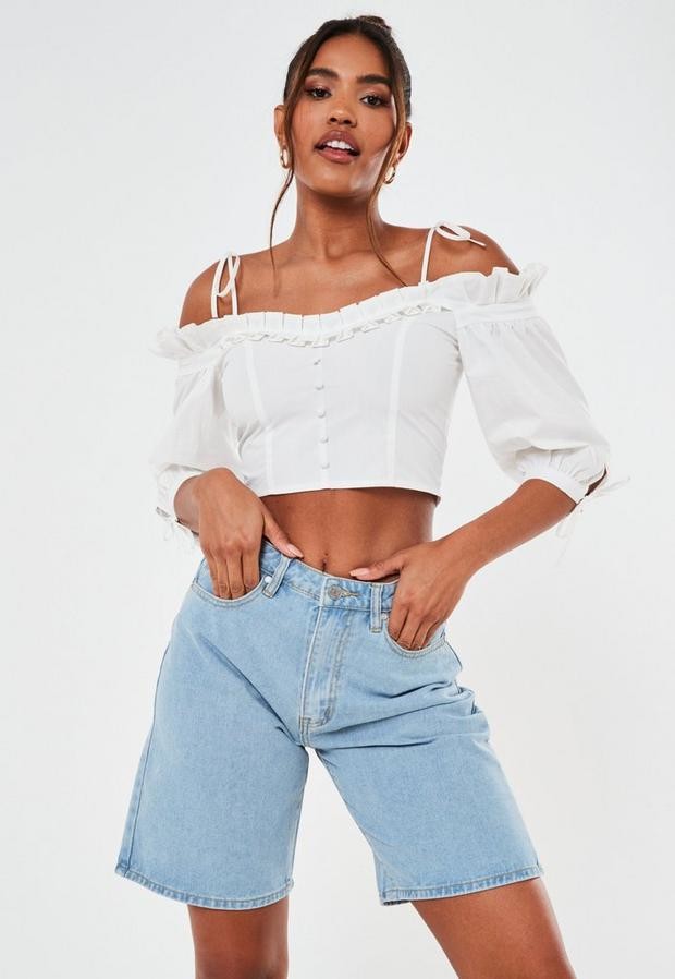 white tube top with ruffles