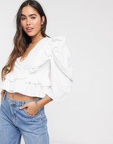 Thumbnail for your product : Stradivarius long sleeve shirt with frill in white