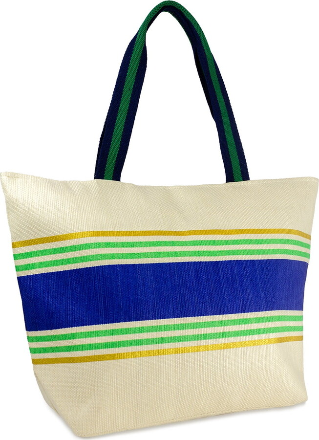 Women’s Straw Striped Beach Tote with Flat Handle