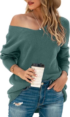Asvivid Womens Oversized Batwing Sleeve Hollow Out Knit Pullover Sweater Scallop Hem Jumper Tops 