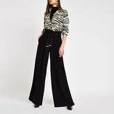 Thumbnail for your product : River Island Black tie waist wide leg trousers