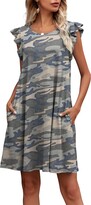 Thumbnail for your product : LAINAB Womens Plus Size Loose Summer Shift Dress Ruffle Sleeveless Olive Green XXL