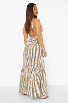 boohoo Striped Chain Print Cut Out Maxi Dress