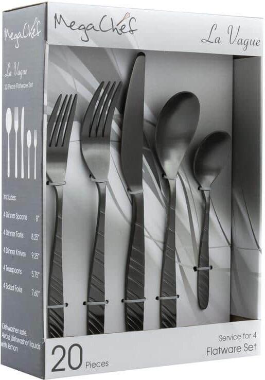 Mega Chef La Vague 20-Piece Matte Black Stainless Steel Flatware Set (Service for 4)