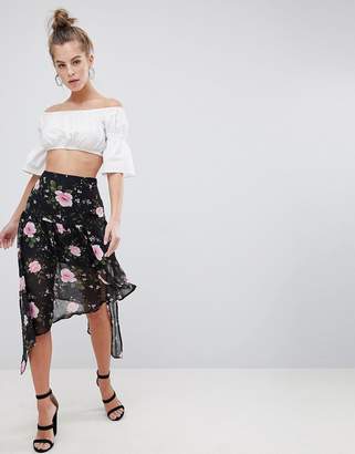 boohoo Asymmetric Floral Midi Skirt
