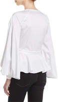 Thumbnail for your product : Zac Posen Pleated-Sleeve Collarless Button-Front Fitted Cotton Blouse