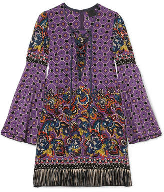 Anna Sui Printed Silk Crepe De Chine Mini Dress - Purple