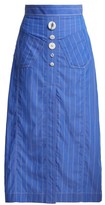 Thumbnail for your product : Ellery Aggie Striped Cotton Midi Skirt - Light Blue