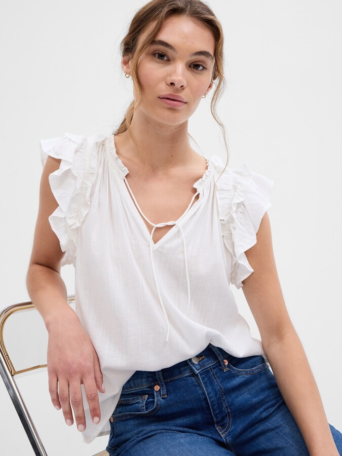 Gap Factory Relaxed Splitneck Ruffle Top - ShopStyle