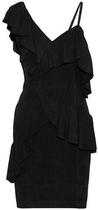 Alice + Olivia Jeans Floretta Asymmetric Ruffled Suede Mini Dress