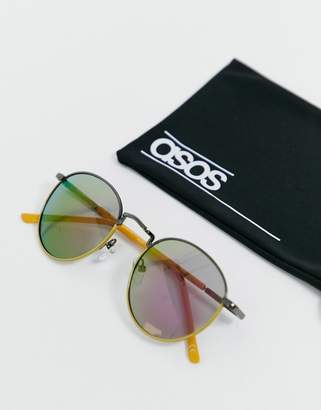 ASOS Design DESIGN round sunglasses with yellow detail