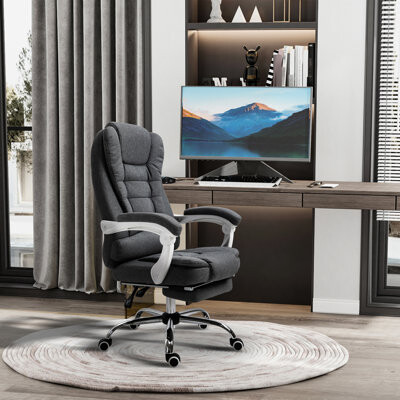 Inbox Zero Supportive Computer Chair With Footrest Dark Grey Linen-Like For Back Comfort Office Linen Promoting A Sitting Position