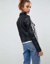 Thumbnail for your product : Brave Soul Pu Biker Jacket With Lace Up Sleeve Detail
