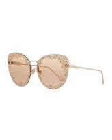 Salvatore Ferragamo Fiore Rimless Cat-Eye Sunglasses w/ Crystal Embellishment