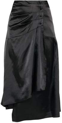 PrettyLittleThing Petite Black Satin Button Waist Midi Skirt