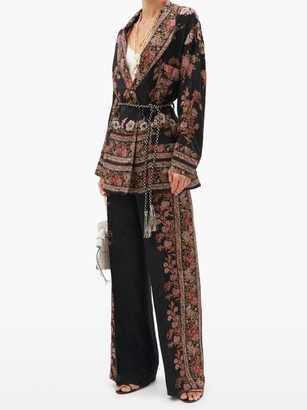 Etro Fleuve Belted Floral-jacquard Satin Jacket - Black Multi