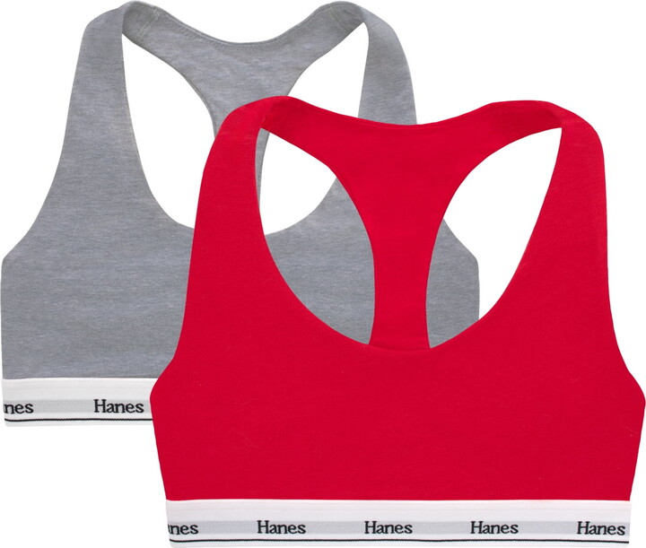 Hanes Womens’ Originals Stretch Racerback 2 Pack Bralette, Style MHO101