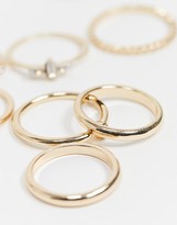 Thumbnail for your product : ASOS DESIGN DESIGN Curve pack of 10 rings with opal stones in gold tone