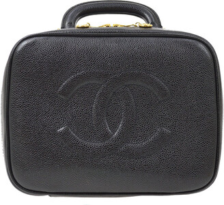 Chanel Vintage Black Caviar Lunch Box Vanity Timeless Logo Bag