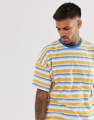 ASOS Design DESIGN oversized stripe t-shirt with contrast neck in slub fabric