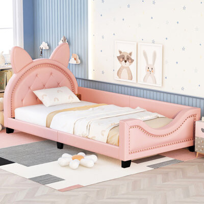 Mercer41 Pink Twin Upholstered Daybed - Generous Space For A Good Night's Rest With Upholstery And Carton Ears Headboard Low Profile Design