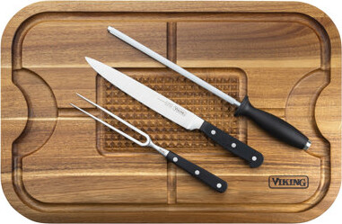 Viking Acacia Carving Board with 3-Piece Carving Set