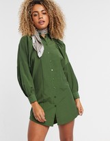 Thumbnail for your product : Topshop textured mini shirt dress in khaki