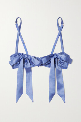 Coco de Mer Muse Grace Bow-detailed Cutout Stretch-satin Underwired Bra -  Blue - ShopStyle