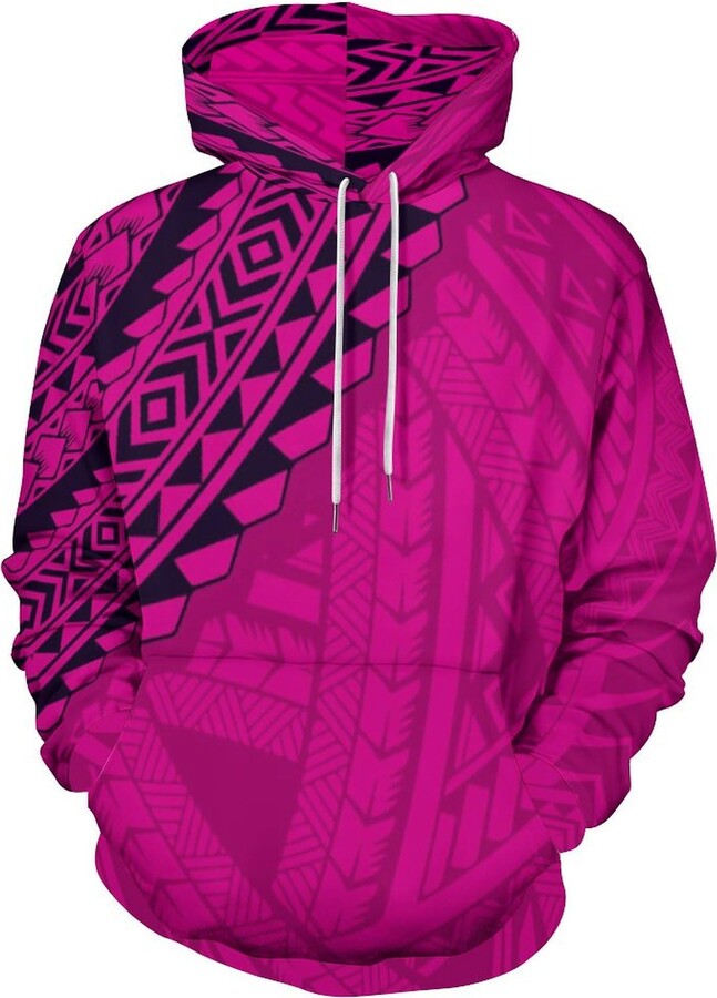 GLUDEAR Men's Plus Size Polynesian Traditional Tribal Print Hoodie Long Sleeves Tribal Pullover Sweatshirt Hoodies