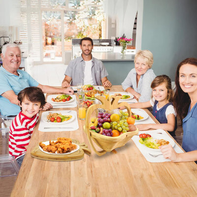 Foldable Fruit Basket Gift Bamboo Fruit And Veggie Basket,Fruit Bowl Holder Dried Fruit Basket For Christmas Decorations Holiday Party Mom Gifts (Appl