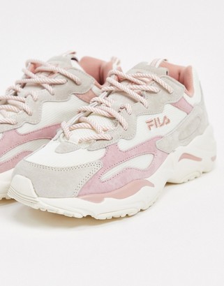 pink and white fila trainers