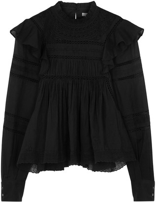 Etoile Isabel Marant Viviana Black Lace-trimmed Cotton Blouse