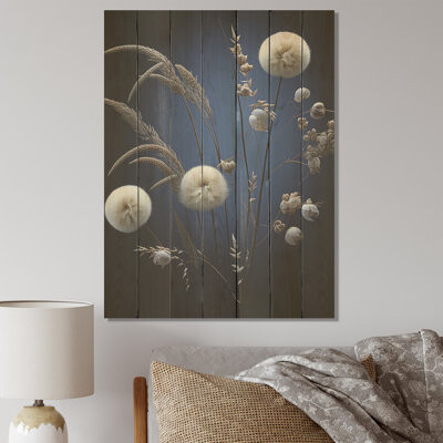 August Grove Blue Sapphire Dandilion Serenade - Flowers On Wood Print