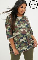 Thumbnail for your product : PrettyLittleThing Plus Green Camo Ribbed Oversized Tee