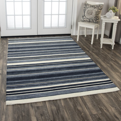 Breakwater Bay Boysen Striped Handmade Tufted Charcoal/Gray Area Rug