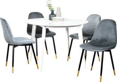 Mercer41 Contemporary 5 Dining - White Round Table With 4 Luxurious Chairs Gear & Fascinating